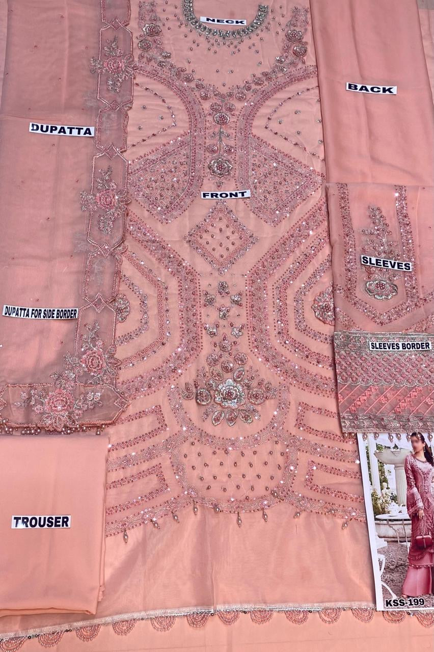 MARIA B CHIFFON WEDDING WEAR KSS-199-PEACH