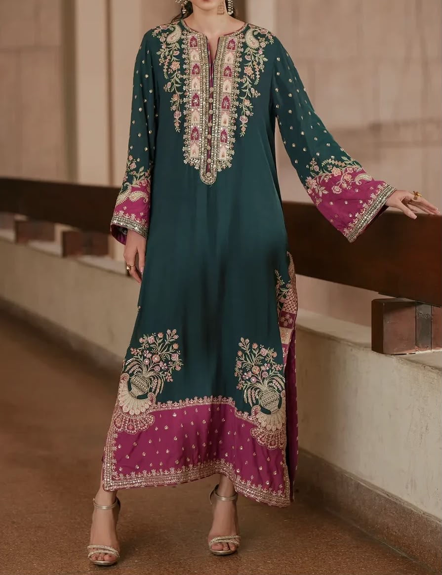 Ethnic Kaftan Shalmose Silk/Bamber Chiffon Wedding Wear 5515