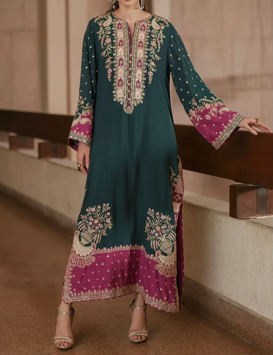 Ethnic Kaftan Shalmose Silk/Bamber Chiffon Wedding Wear 5515