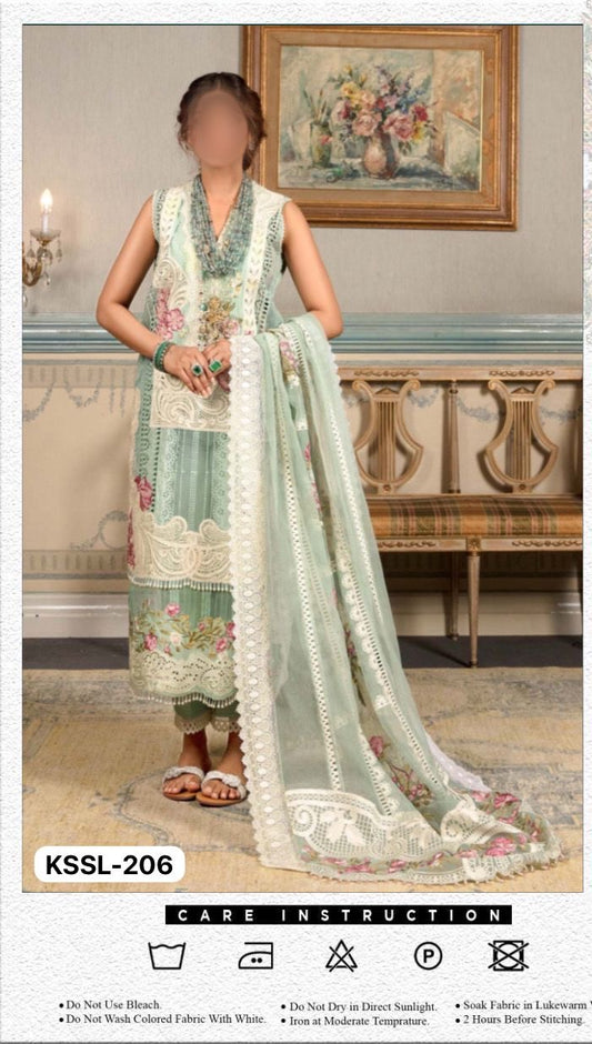 CRIMSON CHIKANKARI LAWN/ORGANZA PARTY WEAR KSSL-206