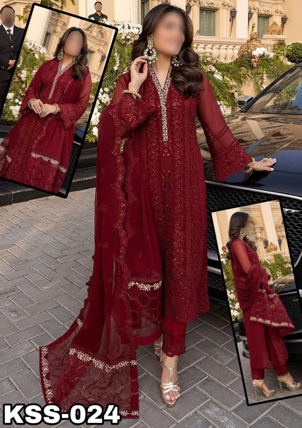 AZURE CHIFFON PARTY WEAR KSS-024-MAROON