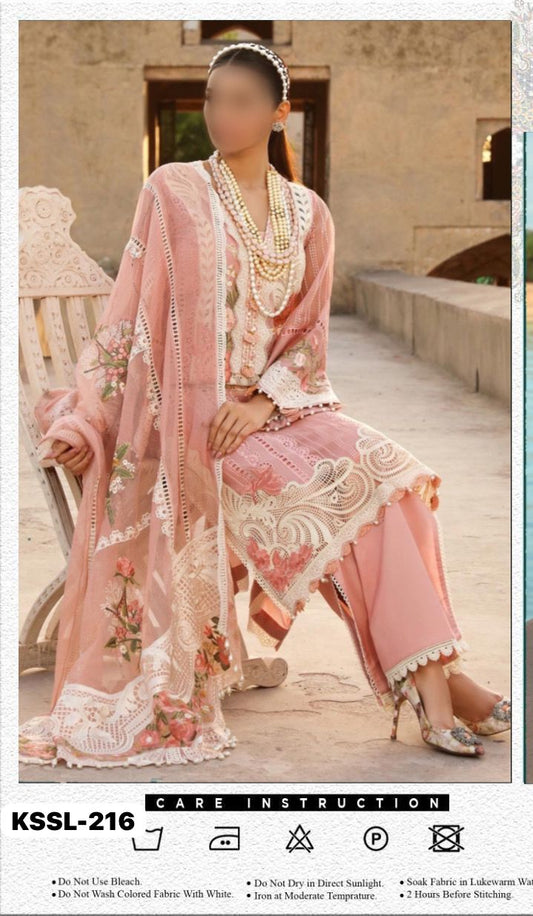 CRIMSON CHIKANKARI LAWN/ORGANZA PARTY WEAR KSSL-216