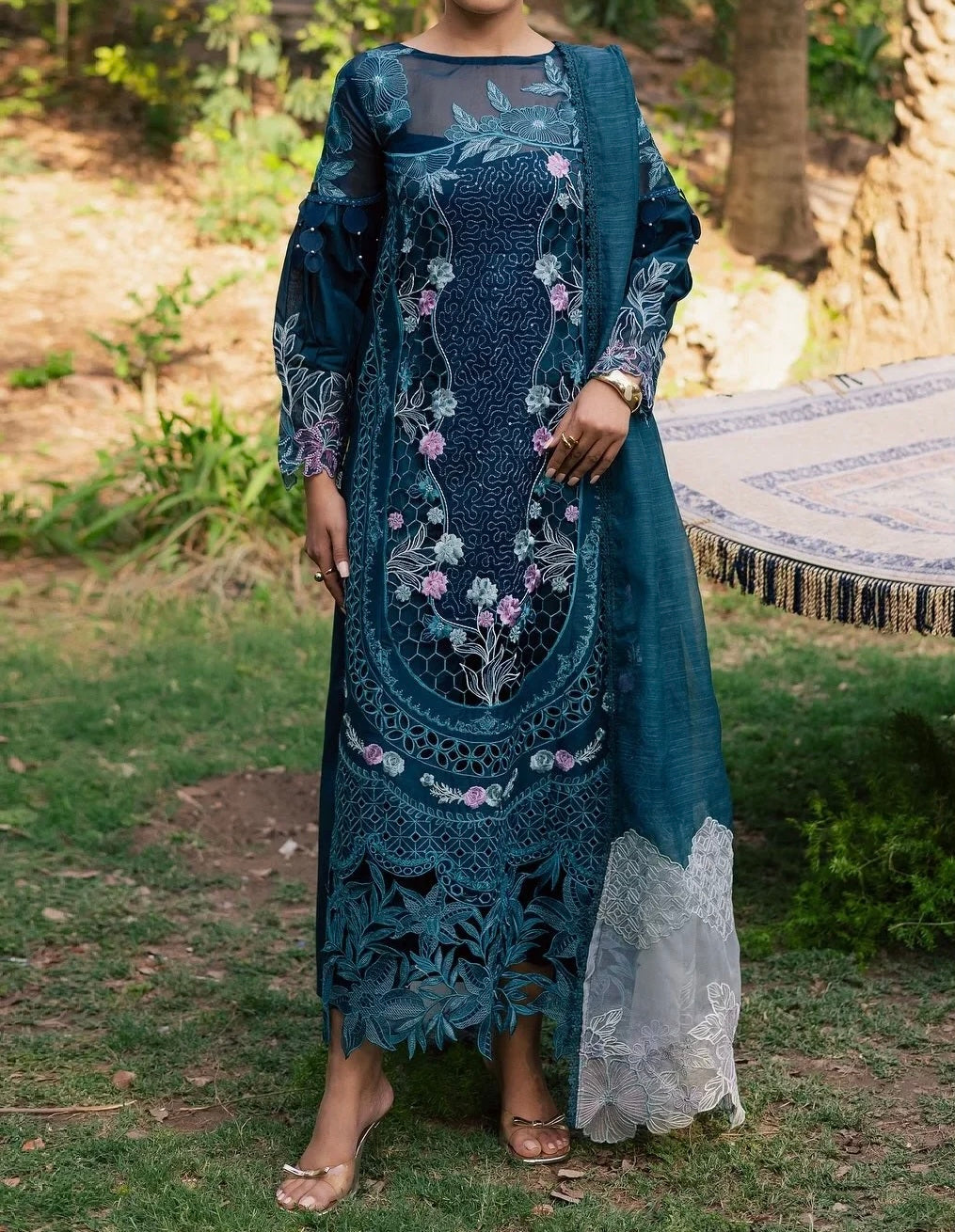Parishay Chikankari Lawn/Cotton Net Party Wear 4605