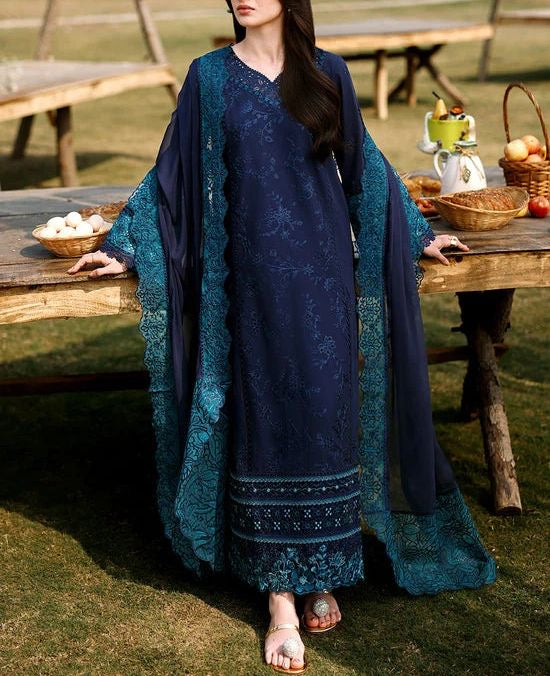 Azure Lawn/Chiffon Party Wear 5450